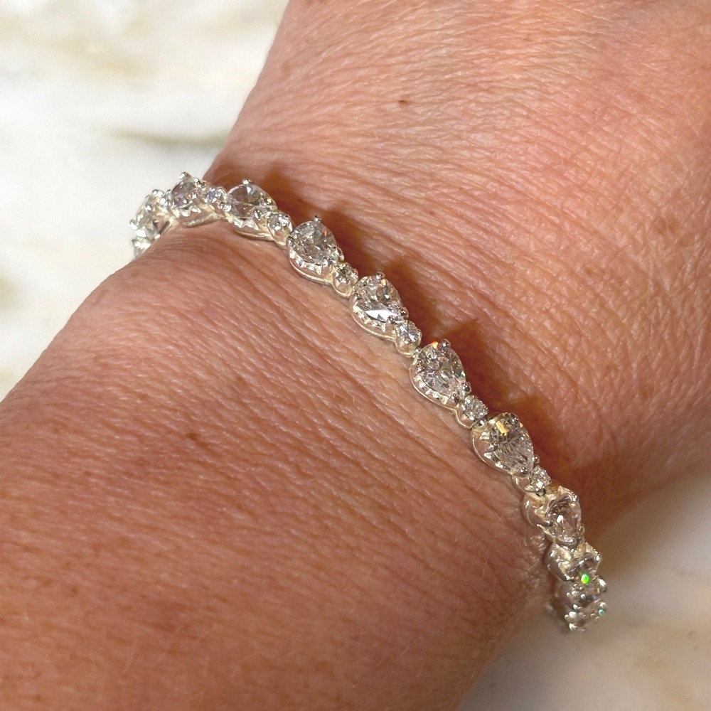 JTV Vintage Pear Cut Cubic Zirconia 925 Silver Tennis Bracelet NIB